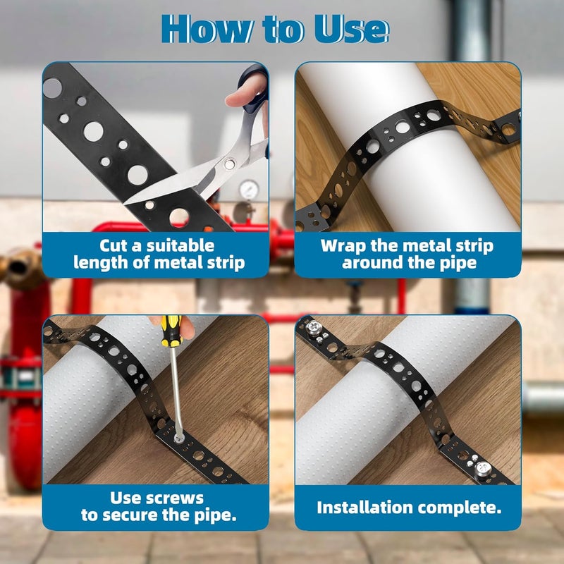 U0U 1 Inch x 30FT Metal Strapping with Holes,Black Galvanized Pipe Pipe Hanger Strap,Steel Strap for Pipe Hanger Strap Support - Image 4